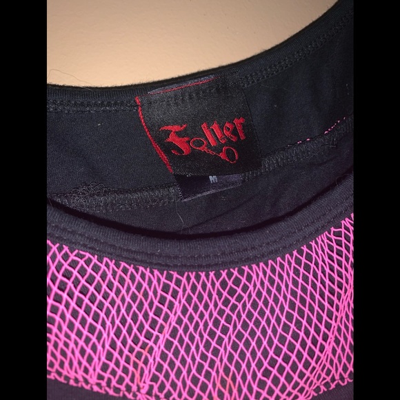 ⭐️SALE⭐️Folter Clothing crop w fringe & neon pink fishnet. Barely worn - Picture 5 of 6